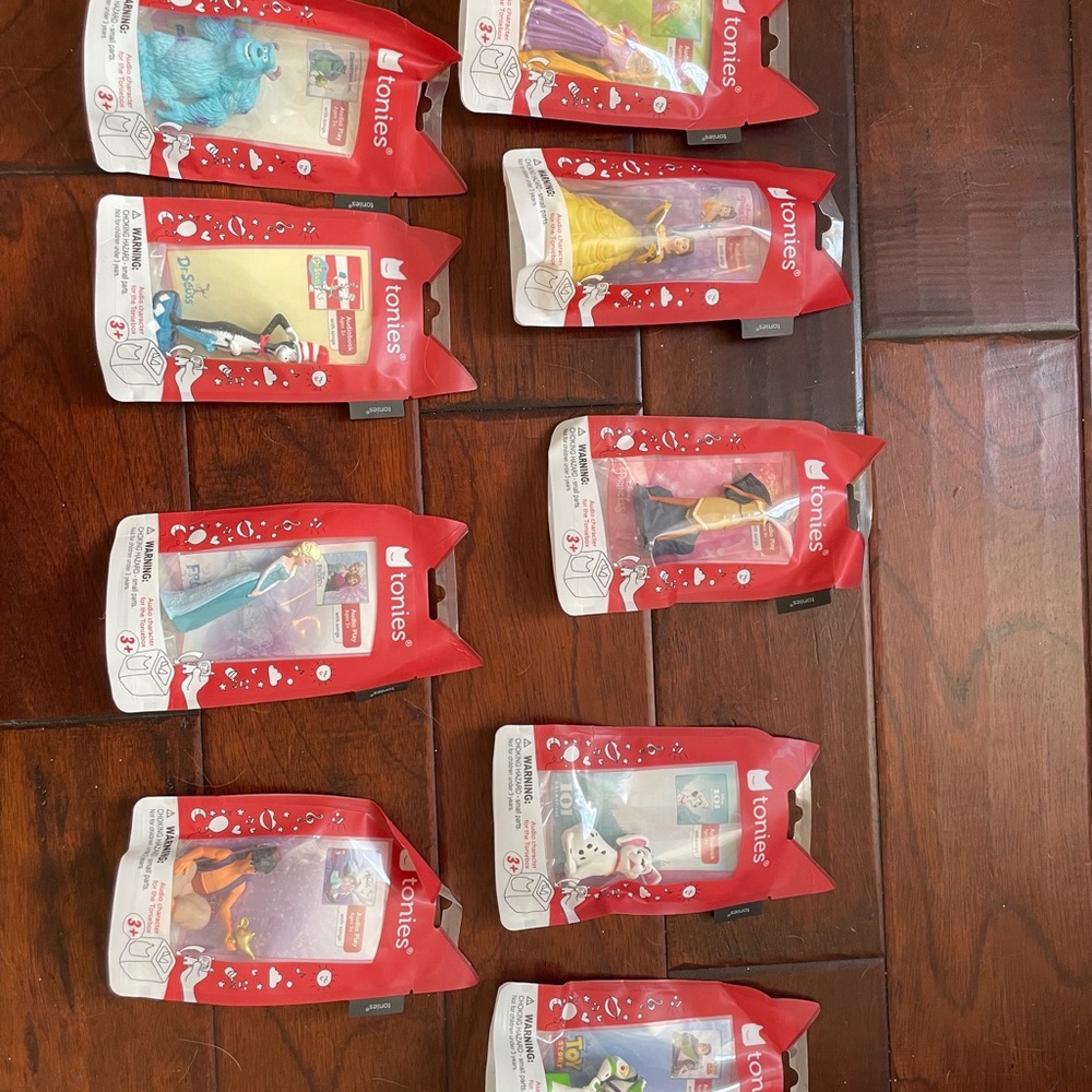 9 Tonies NWT - Rapunzel, Belle, Pocahontas, Dalmations, Buzz, Sully, Cat Hat